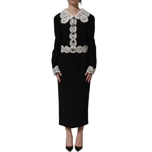 Dolce & Gabbana Black Lace Detailing Long Sleeves Midi Women's Dress